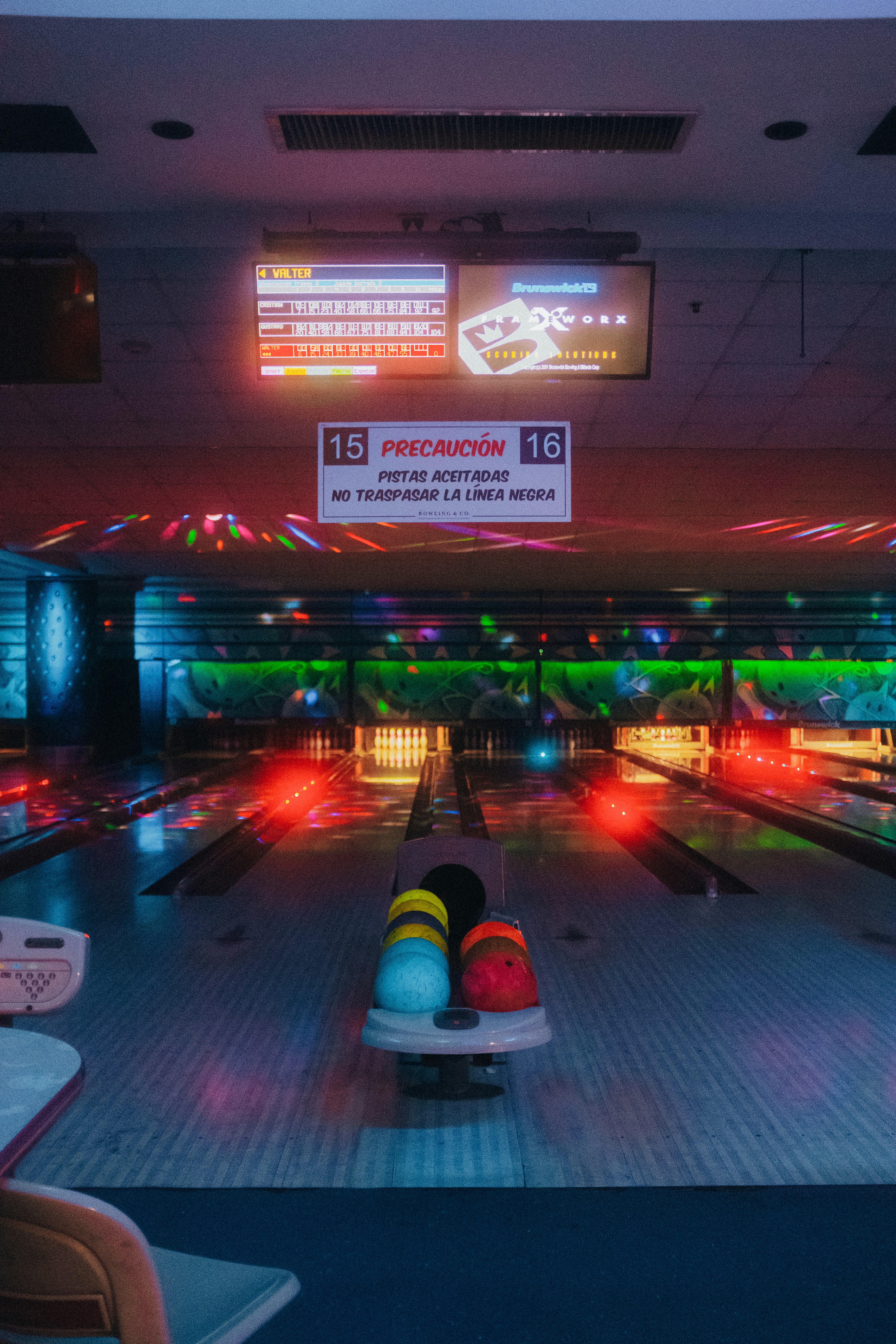 Cosmic bowling with neon lights
